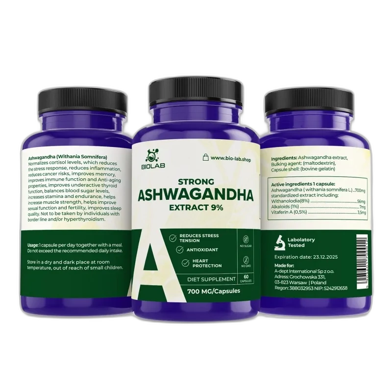 Biolab Ashwagandha, extrait standardisé 700 mg, 60 capsules