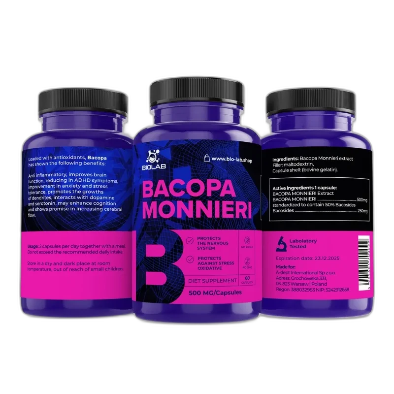 Biolab Bacopa monnieri, extrait standardisé à 50 % de bacosides 500 mg, 60 capsules