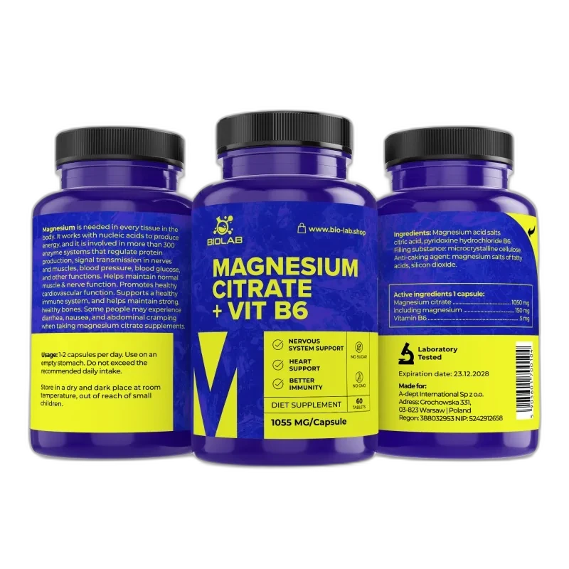 Biolab Citrate de magnésium + vitamine B6 1055 mg, 60 comprimés