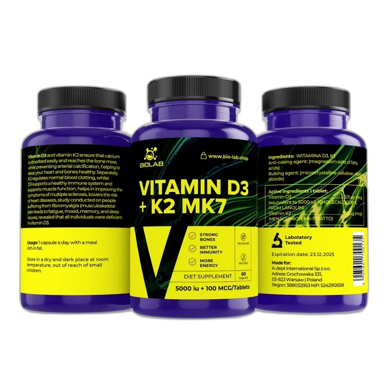 Biolab Vitamine D3 + K2 MK7 5000 IU, 60 comprimés
