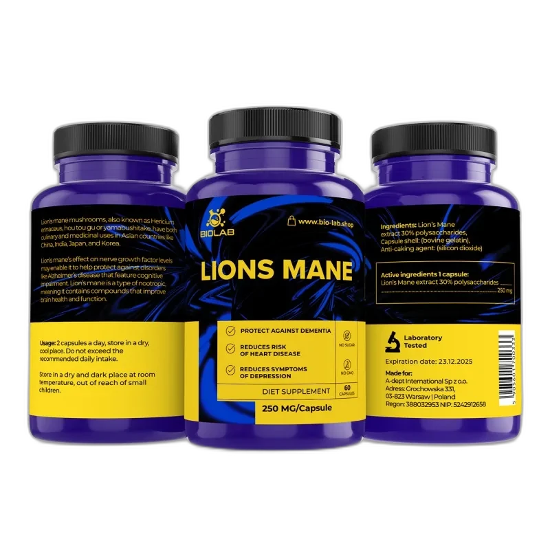 Biolab Lion's mane 30 % de polysaccharides 250 mg, 60 capsules