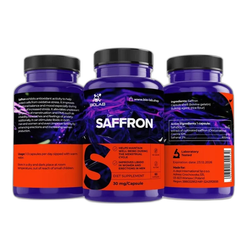 Biolab Safran, extrait SafraSOL™ à double standardisation 30 mg, 60 capsules