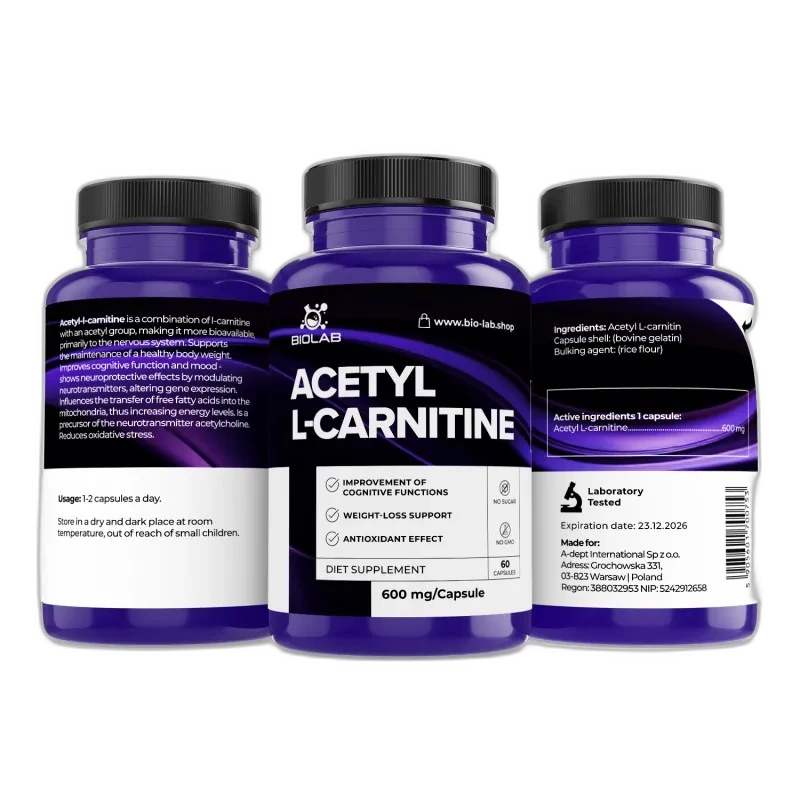 Biolab Acétyl-L-carnitine 600 mg, 60 capsules