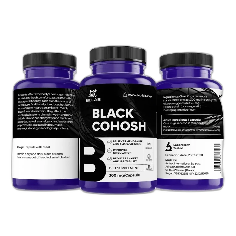 Biolab Actée à grappes noires (black cohosh) 2.5 % de glycosides triterpéniques 300 mg, 60 capsules