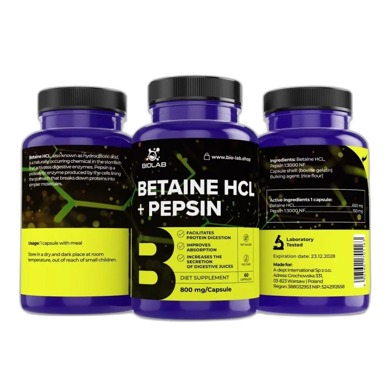 Biolab Bétaïne HCl + pepsine 800 mg, 60 capsules
