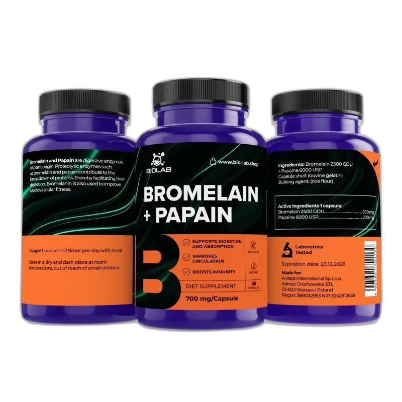 Biolab Bromélaïne + papaïne 700 mg, 60 capsules