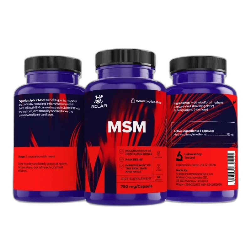Biolab MSM soufre organique 750 mg, 60 capsules