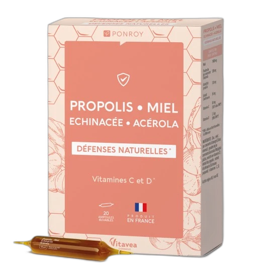 Ponroy Ampoules Propolis - Miel - Astragale - Échinacée - Acérola