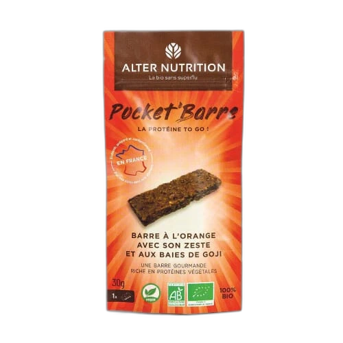Alter Nutrition Barre hyper proteinee bio orange et baie de goji