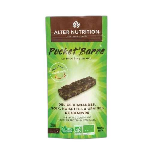 Alter Nutrition Barre proteinee noix, amandes et graines de chanvre