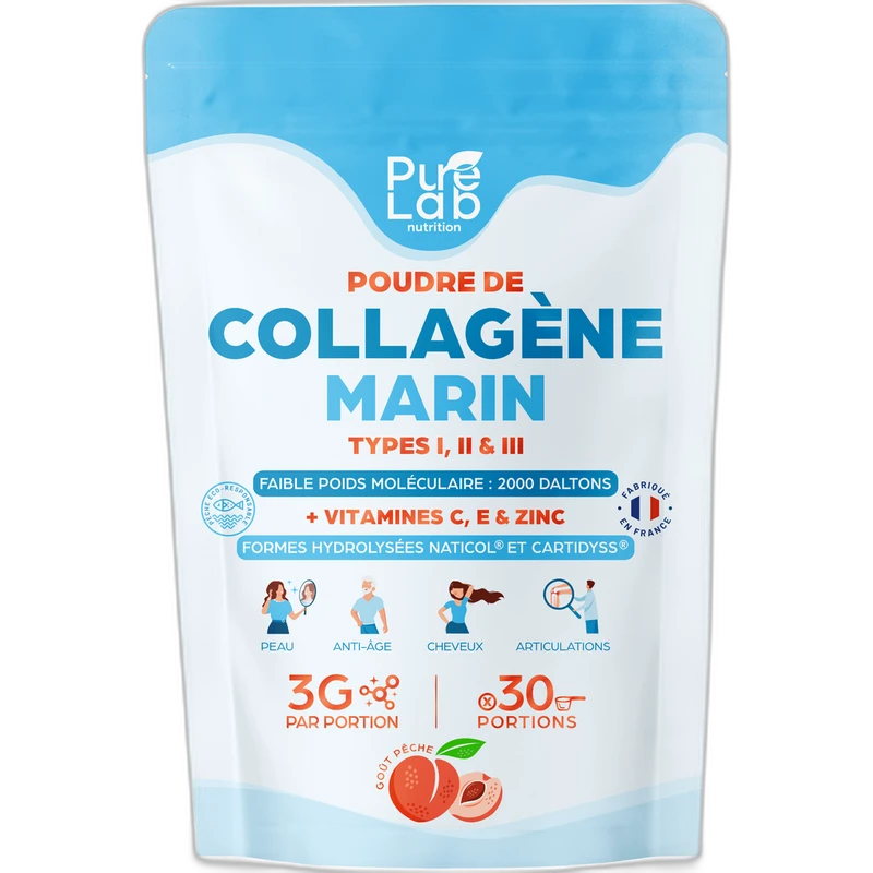 Pure Lab Nutrition Collagène Marin Saveur Pêche en Poudre