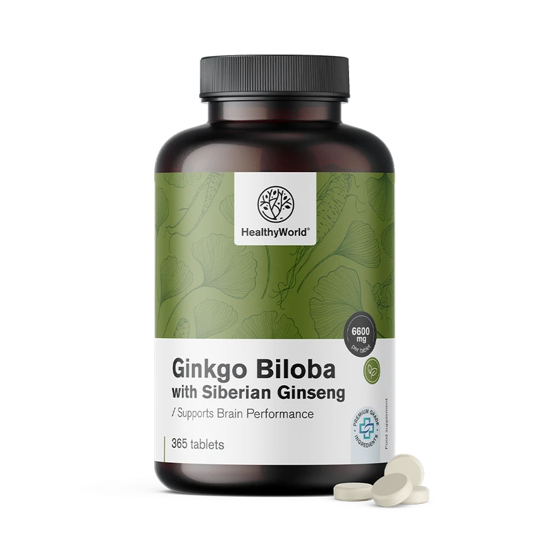 HealthyWorld Ginkgo biloba + ginseng sibérien 6600 mg