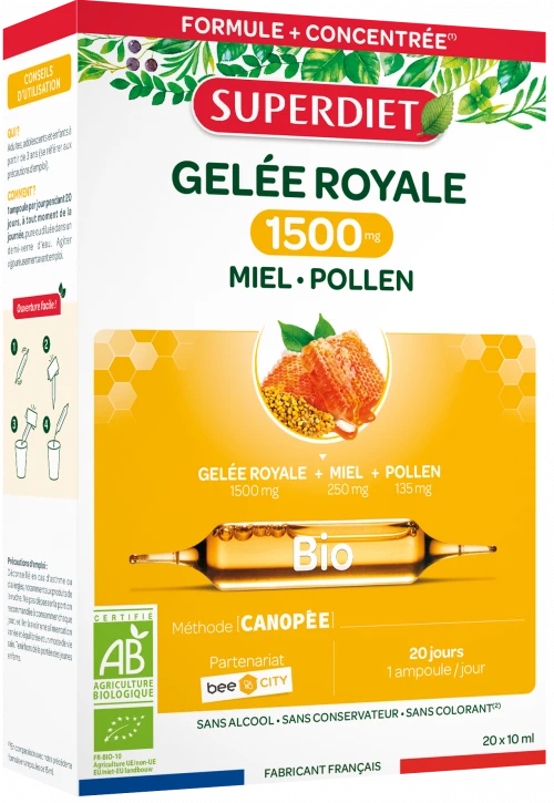 Superdiet Super Diet Gelée Royale 1500 Mg Miel Pollen Bio ampoules