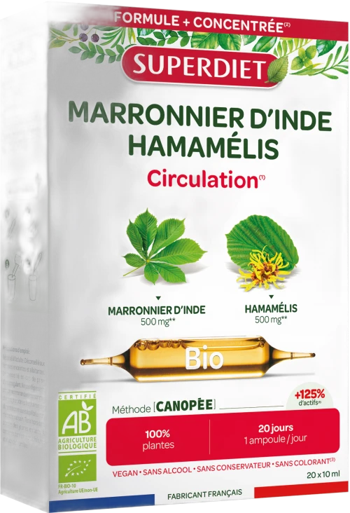 Superdiet Super Diet Marronnier d'Inde Hamamélis Bio ampoules