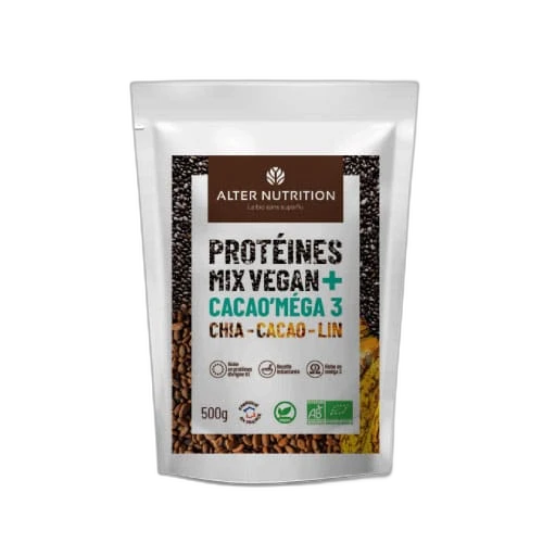 Alter Nutrition Protéines Mix vegan bio Cacao'méga 3 chia cacao lin