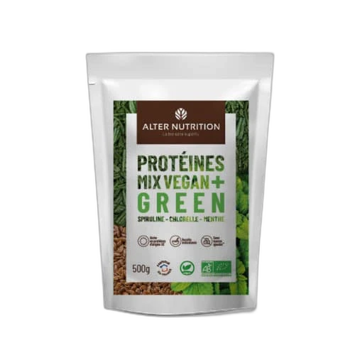 Alter Nutrition Protéines Mix vegan bio Green spiruline chlorelle menthe