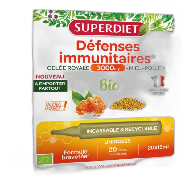 Superdiet Super Diet Gelée Royale 3000 Mg Miel Pollen Bio unidoses