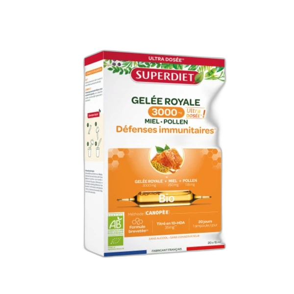 Superdiet Super Diet Gelée Royale 3000 Mg Miel Pollen Bio ampoules