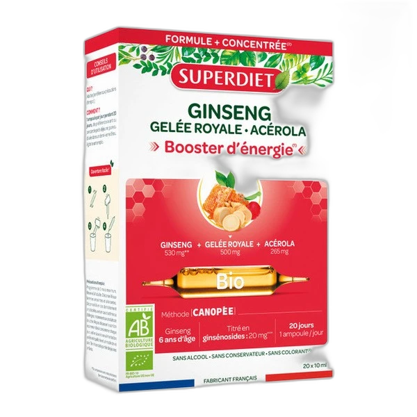 Superdiet Super Diet Ginseng Gelée Royale Acérola Bio ampoules
