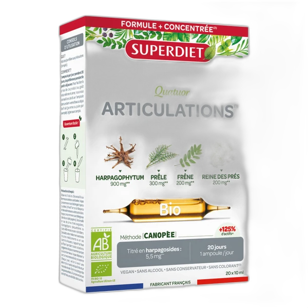Superdiet Super Diet Quatuor Articulations Bio Harpagophytum, Prêle, Frêne, Reine des Prés ampoules