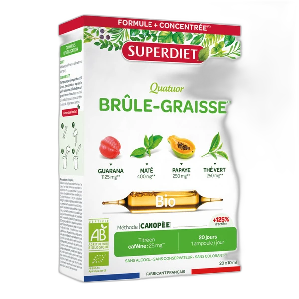 Superdiet Super Diet Quatuor Brûle-graisse Bio Guarana, Maté, Papaye, Thé Vert ampoules