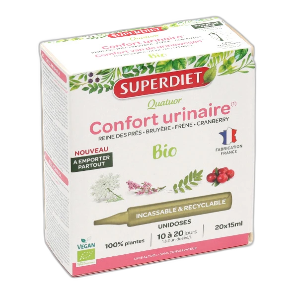 Superdiet Super Diet Quatuor Confort Urinaire Bio Reine des Prés, Bruyère, Frêne, Cranberry unidoses