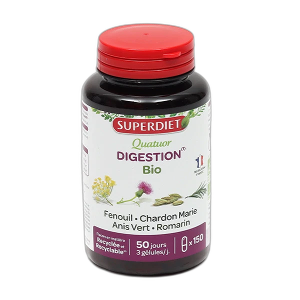 Superdiet Super Diet Quatuor Digestion Bio Fenouil, Chardon Marie, Anis Vert, Romarin gélules